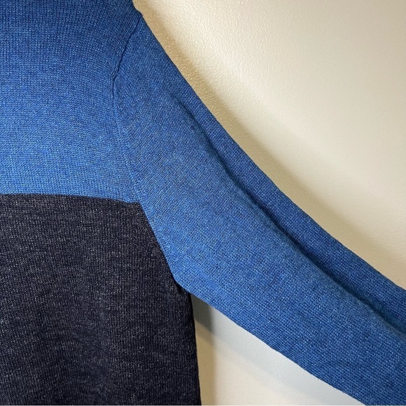 J. Crew Mens Blue Black Color Block Cotton Wool Crewneck Sweater Size M Office - Picture 4 of 8